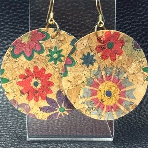 Floral Cork Earrings with Gold Accents
